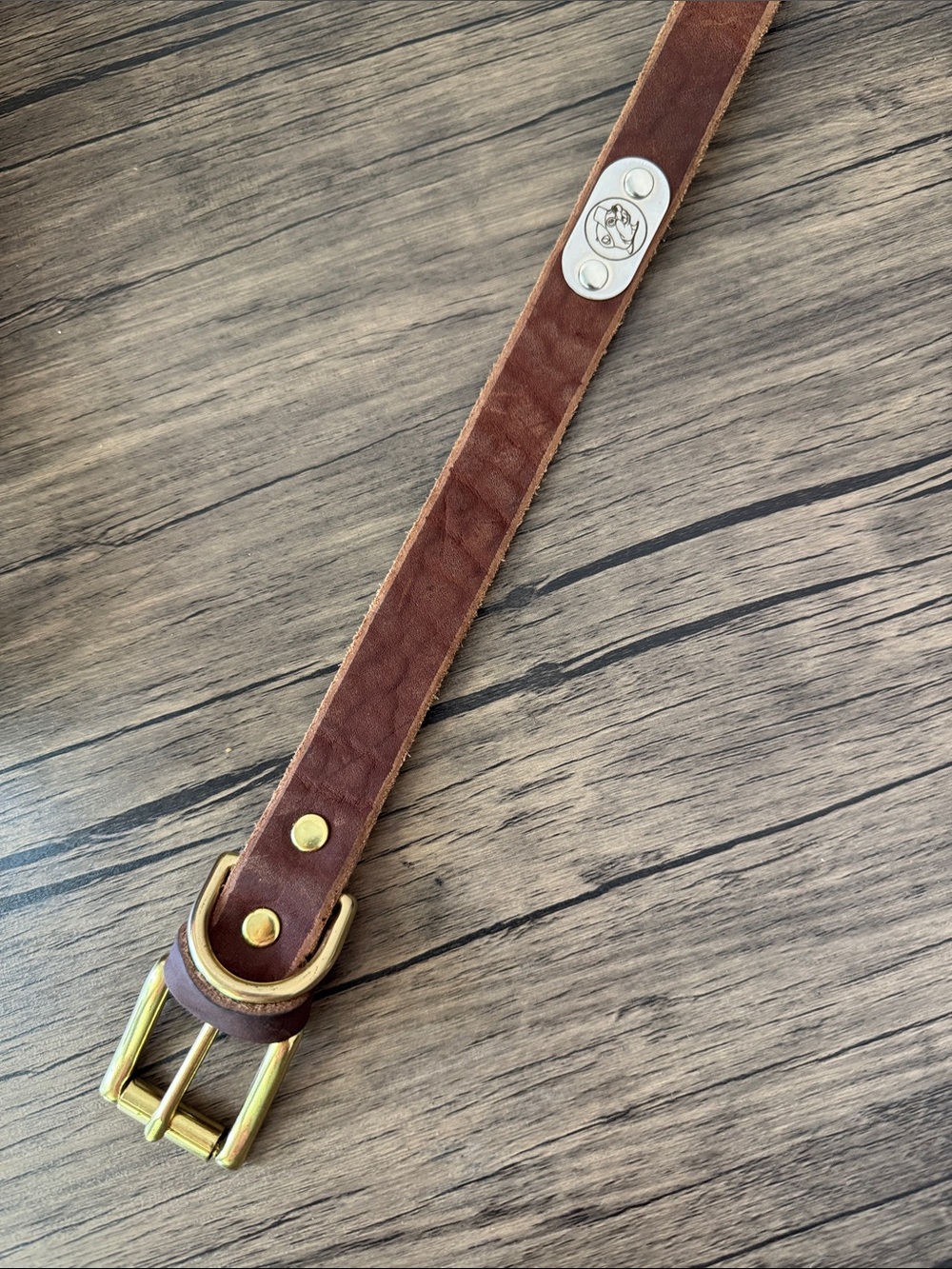 Brown Leather Belt with Brass Buckle
